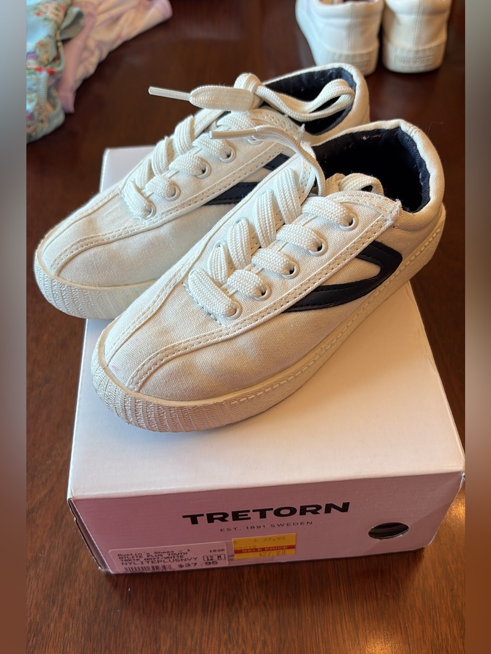 Tretorn Cream Canvas Sneakers with Navy Accents size 12